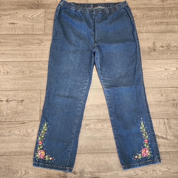 VTG Suzanne Somers Collection Denim Jean Jacket and Pant Embroidered Size L /S - Picture 11 of 16